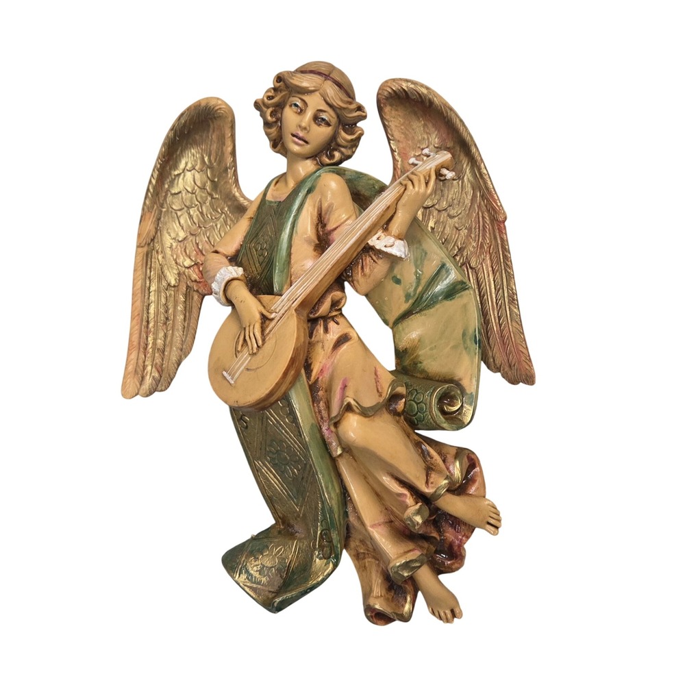 Vintage Fontanini Depose Italy Angel Wall Plaque Playing Lute Mandolin 367 8.5"